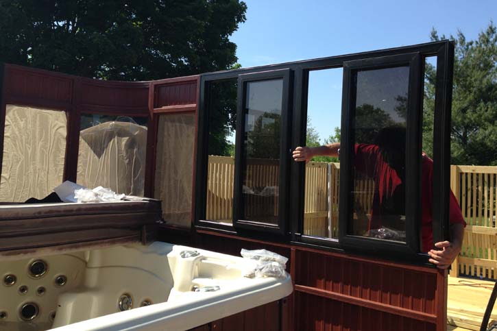 hot tub enclosure window assembly