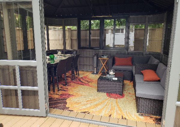 well-furnished hot tub enclosure interior