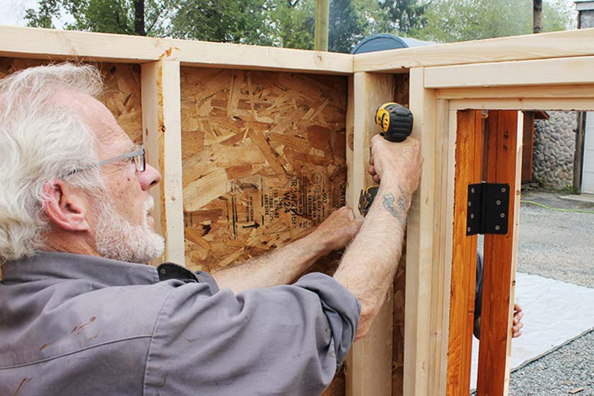 Front Door Wall Being Attached - Spa Gazebo|Hot Tub Enclosure - Westview Manufacturing