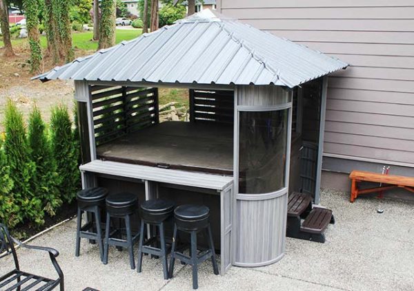 Zento gazebo with bar and stools